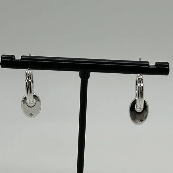 Chaps Silver-Tone Double Hoop Earrings With Dangling Oval Accents For Women - Picture 4 of 14